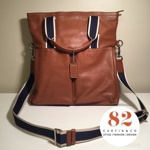 Coach Men's Heritage Web Leather Foldover  Tote